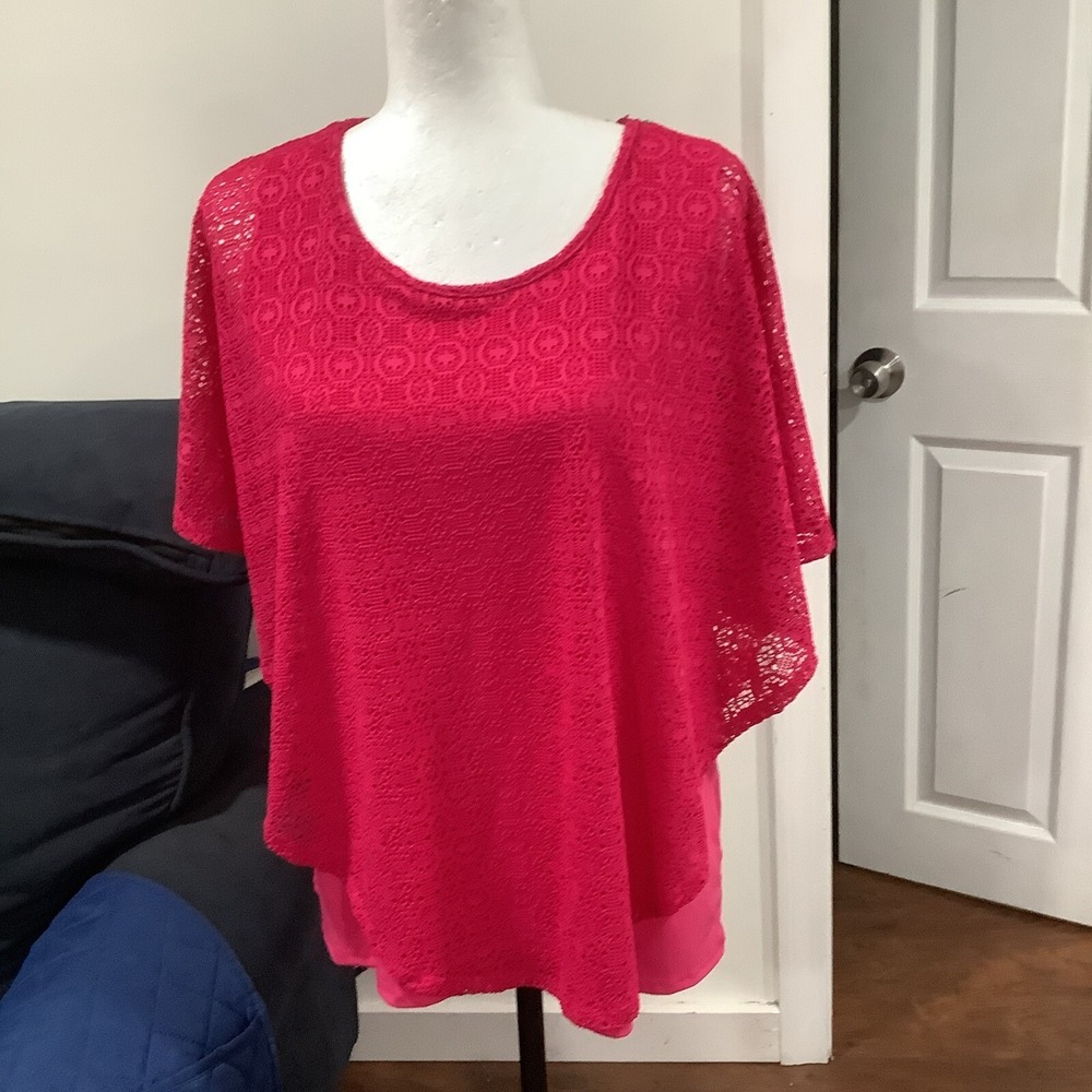 Studio Works Overlay Blouse Batwing Sleeve Hot Pink Size PXL